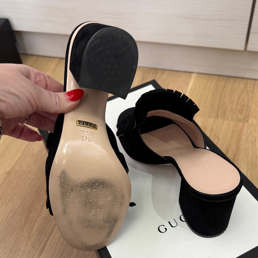 Gucci Marmont 75mm Mule Sandals – Black Suede – Size 37.5 - Picture 13 of 15